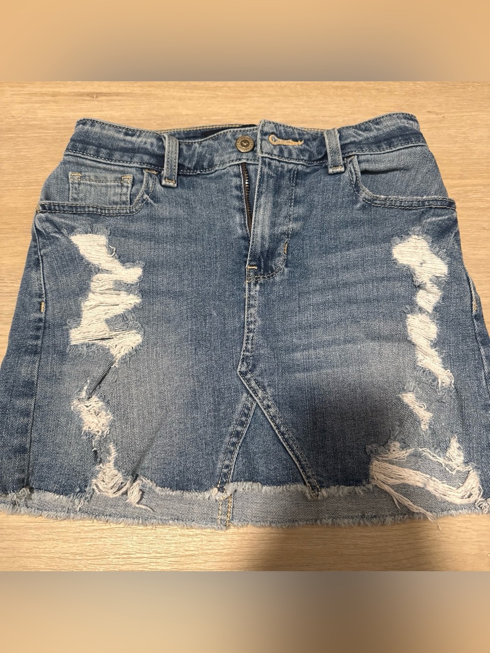 Hollister Distressed Light Blue Denim high wasted Skirt